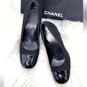 Black CHANEL block heel pumps in size 36.5 (6.5US)
